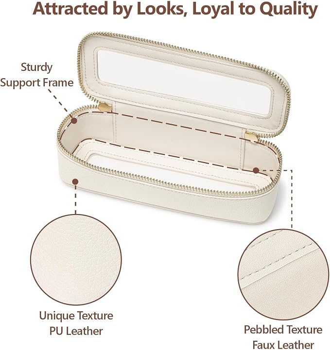 PACKISM Slim Clear Makeup Brush Bag, Pebbled Texture & Hard PU Leather Small - Image 5