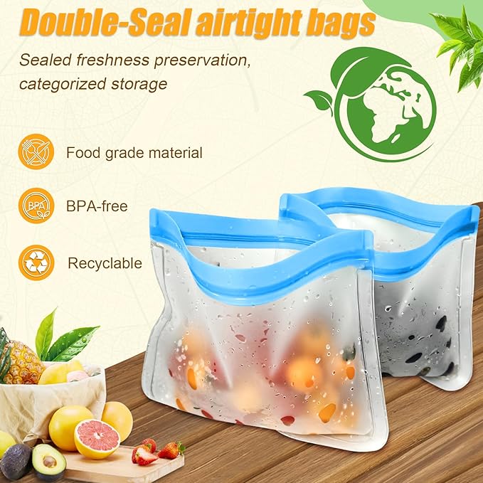 Reusable Silicone Food Storage Bags, 10 Pack 4 Size Leak proof Dishwasher Safe - Image 3