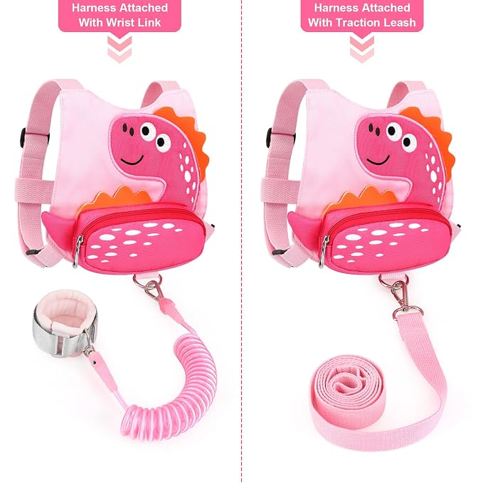 Toddler Leash Harness + Anti Lost Wrist Link, Accmor Cute Dinosaur Kids - Image 3