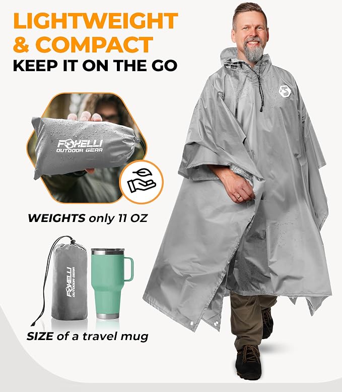 Foxelli Rain Poncho for Adults – Extra Long Reusable Waterproof Raincoat - Image 3