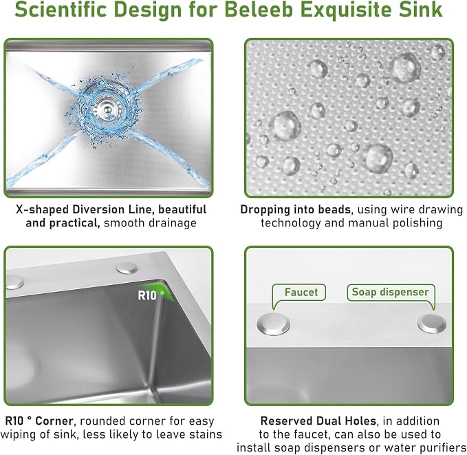 Drop In Kitchen Sink 33x22", 18 Gauge Stainless Steel Sink, 3D Embossed Surface - Image 3