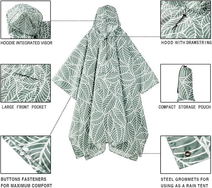 salamra Hooded Rain Poncho Waterproof Raincoat Jacket - Image 3