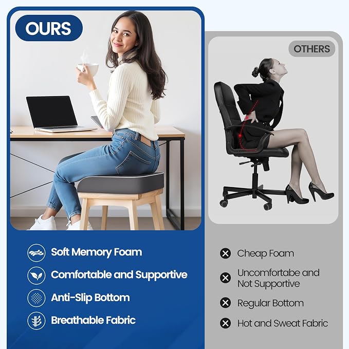 Seat Cushion for Tailbone Pain Relief, Office Chair Cushion, Memory Foam Large - Image 7