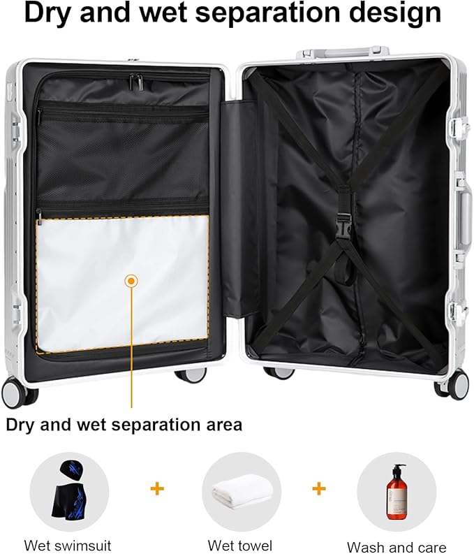 Zipperless Luggage, Polycarbonate Aluminum Hard Shell, Expandable Carry-On - Image 4