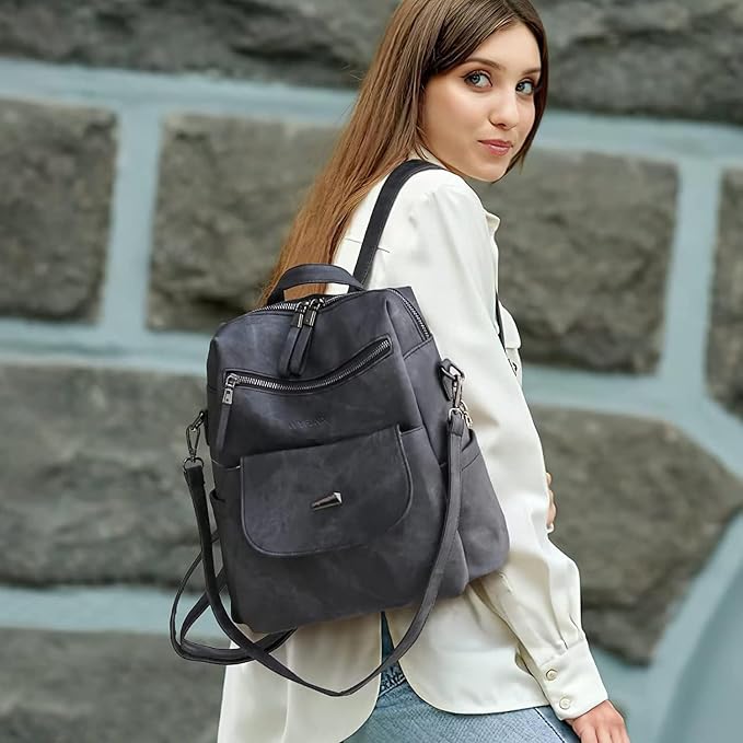 PU Leather Backpack Purse for Women Fashion Multipurpose Design Handbag Ladies - Image 5