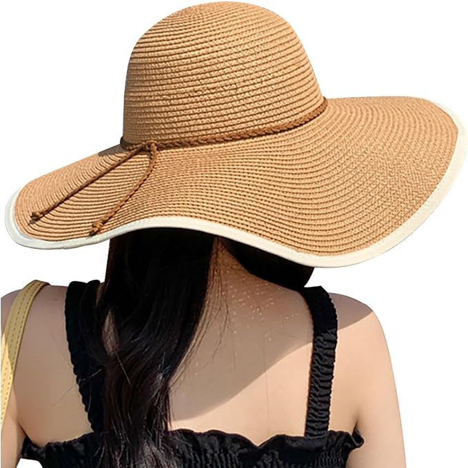 DRESHOW Beach Hats for Women Big Straw Wide Brim Summer Hat Floppy Foldable by DRESHOW