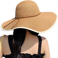 DRESHOW Beach Hats for Women Big Straw Wide Brim Summer Hat Floppy Foldable by DRESHOW