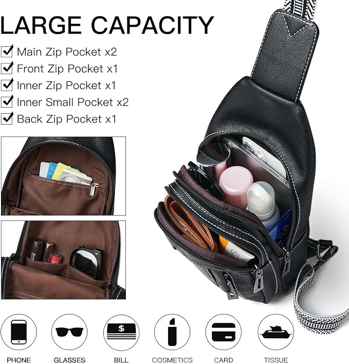 7L Sling Bag for Women Men Leather Small Sling Backpack Daypack Anti Theft - Image 3