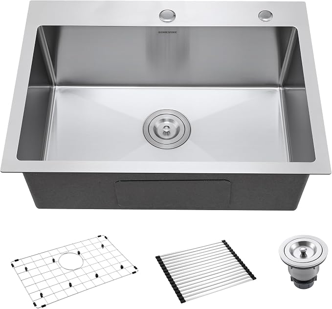 25-Inch Drop-In Kitchen Sink, SINKVINE 25" x 18" Stainless Steel Indoor and by SINKVINE