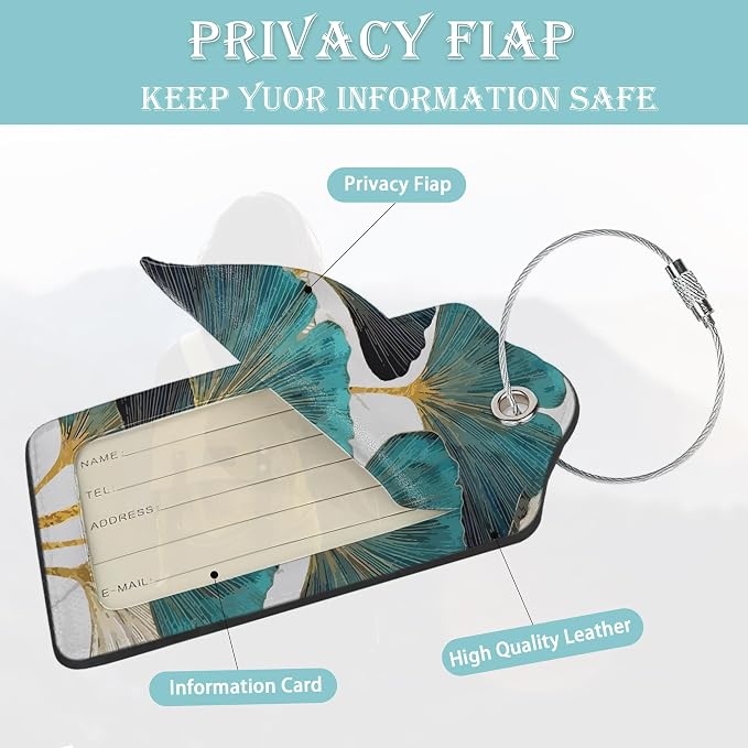 2 Pack Luggage Tag for Suitcases Green Ginkgo Leaf PU Leather Bag Travel - Image 2