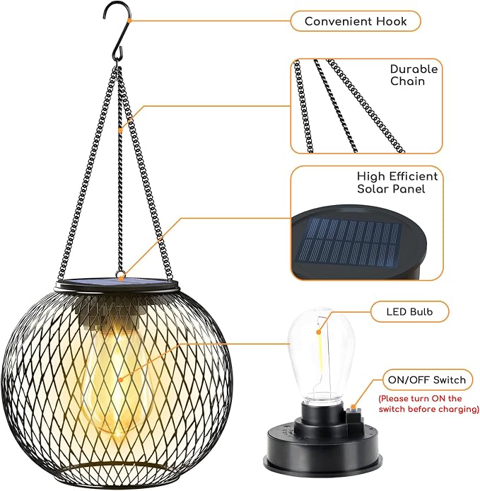 UBright Solar Lanterns Lights Outdoor Waterproof Metal Hanging Solar Powered - Image 4