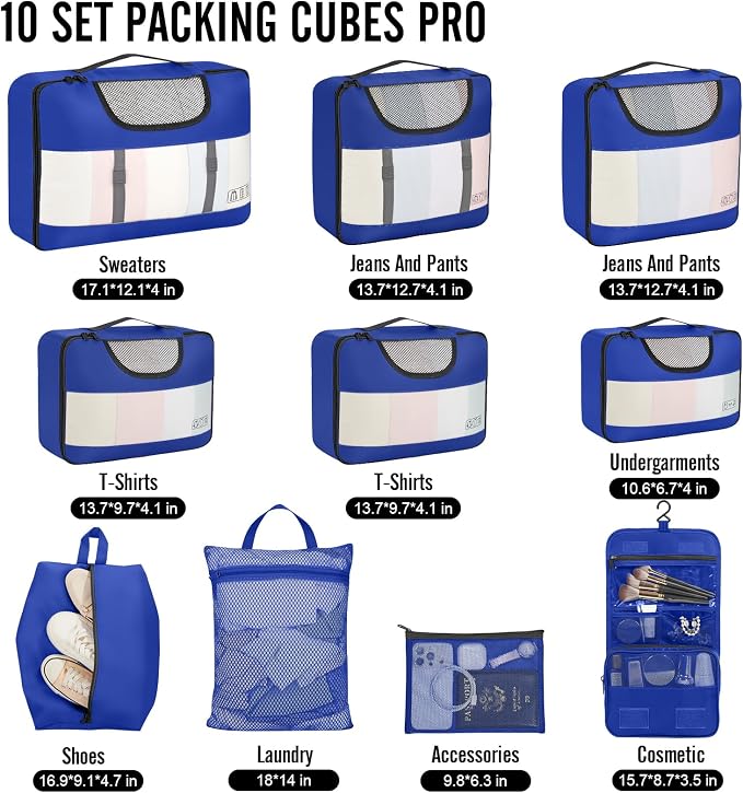 Veken 10 Set Packing Cubes for Travel Essential, Suitcase Organizer Bags in 4 - Image 2