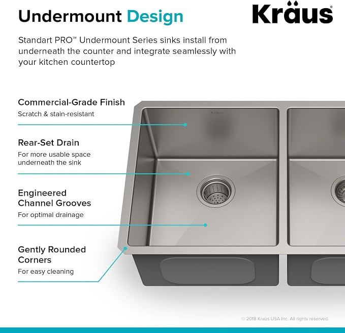KRAUS Standart Pro 33 -inch Undermount 50/50 Double Bowl 16 Gauge Stainless - Image 4