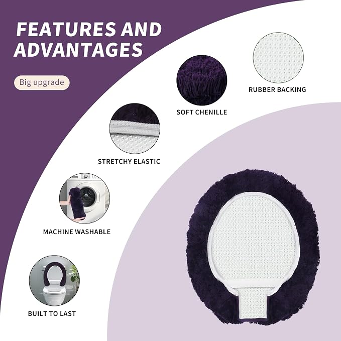 Microfiber Elongated Toilet Seat Cover 19.5"x 15" Machine Washable Solid Toilet - Image 4