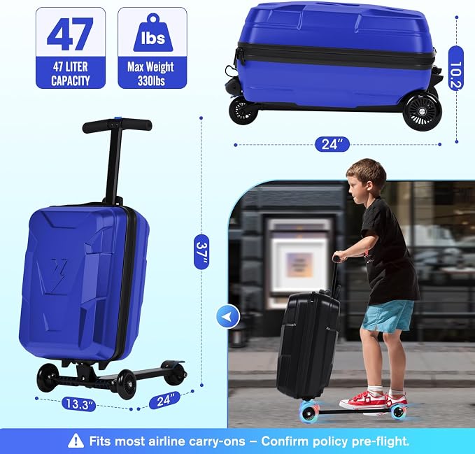 smilesun Scooter Suitcase for Kids & Adults, Foldable Carry On Travel Luggage - Image 8
