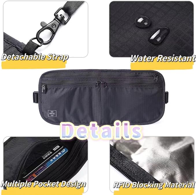 Travel Passport Holder 【1 PACK】2 in 1 Slim RFID Blocking Travel Money Belt - Image 6