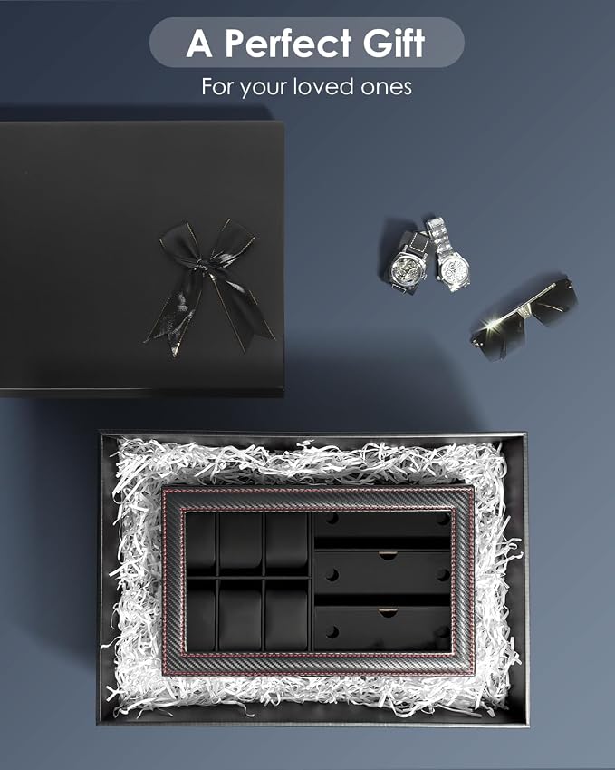 Watch Jewelry Box Organizer, 6-Slot 2-Layer Watch Case and Sunglasses Storage - Image 7