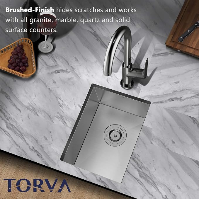 TORVA 14 x 18 Inch Undermount Kitchen Sink, Premium 304 Stainless Steel Bar Sink - Image 2