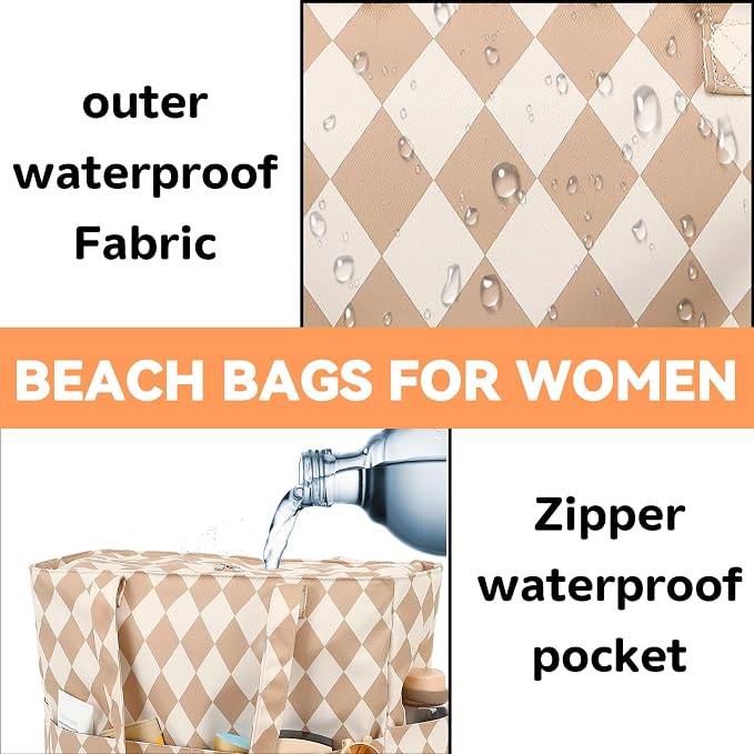 LEDAOU Large Beach Tote Bag Women Waterproof Sandproof Zipper Beach Tote Bag - Image 8