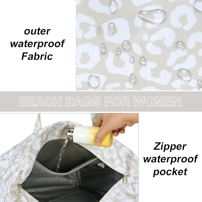 LEDAOU Large Beach Tote Bag Women Waterproof Sandproof Zipper Beach Tote Bag - Image 7