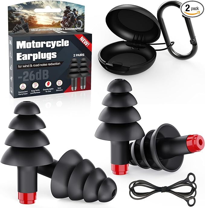 Motorcycle Ear Plugs, 2 Pairs Reusable Silicone, 26dB Wind Noise Reduction & by VIGOROAD