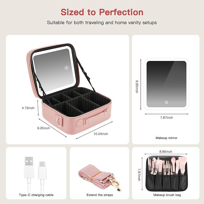 Travel Makeup Bag with LED Mirror, Cosmetic Bags - Image 3