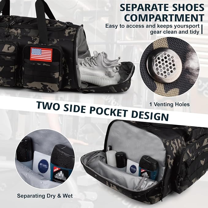 Tactical Gym Bag for Men，50L Large 3 in 1 Sports Duffle Bag - Image 7