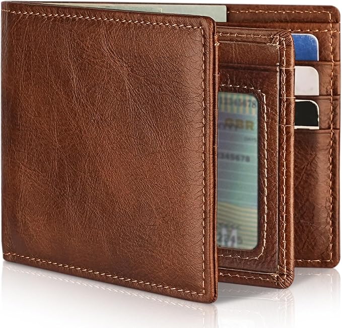 Mens Wallet Genuine Leather Bifold RFID Blocking Wallet by Artpaxy