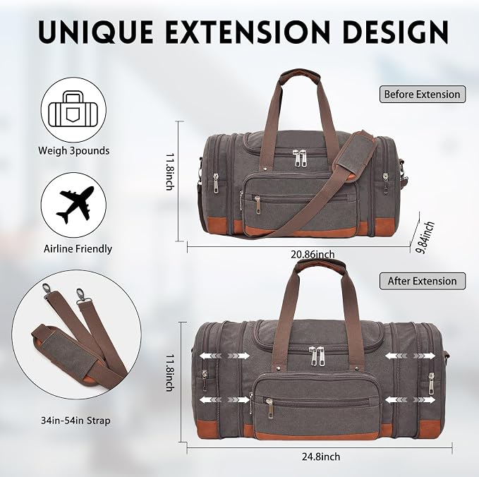 Men'S Duffle Bag For Travel, Expandable Canvas Duffel Bags Overnight Weekend - Image 6