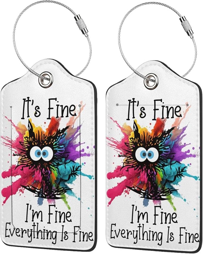 2 Pack Luggage Tags for suitcases Funny Cute I'm Fine It's Fine Luggage Tag by Wvpslak