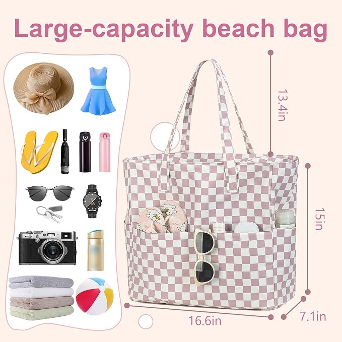 LEDAOU Beach Bag Waterproof Sandproof Women Tote Bag Pool Bag - Image 5