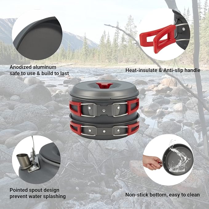 Bulin 24/13/11/8/4 PCS Camping Cookware Mess Kit Lightweight Backpacking - Image 5
