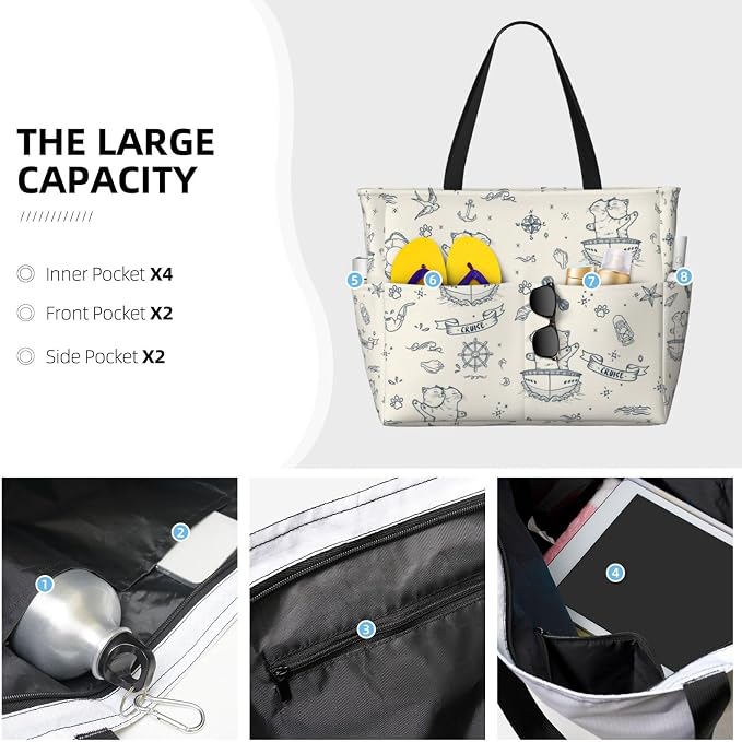 Beach Bag for Women Beach Tote Bag Waterproof Sandproof Large Bags - Image 3