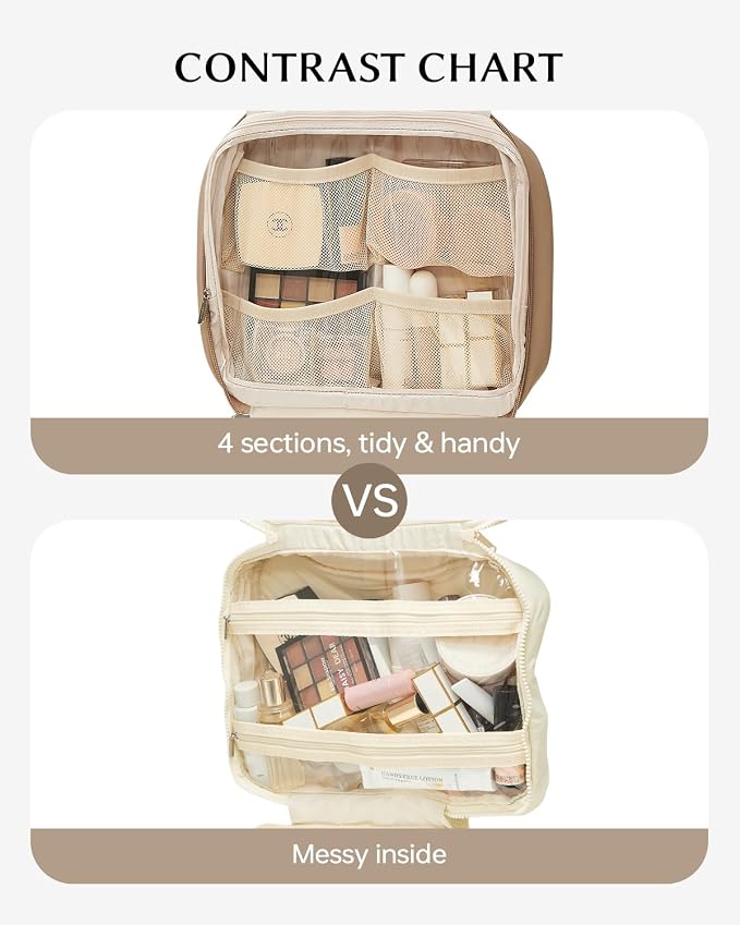 EACHY Toiletry Bag with Hanging Hook, Travel Makeup Bag PU Leather Cosmetic Bags - Image 3