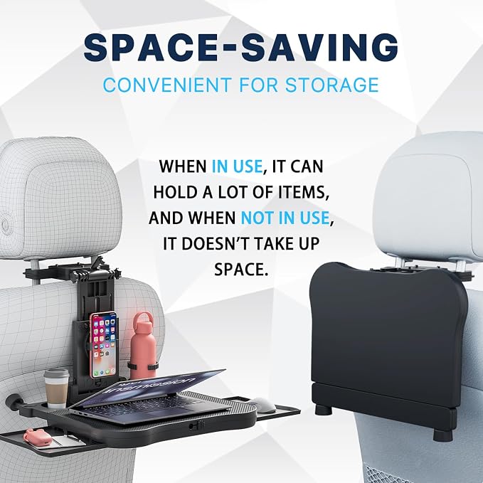 Car Back Seat Tray Table, Stable Foldable Auto Backseat Food Trays Desk - Image 7