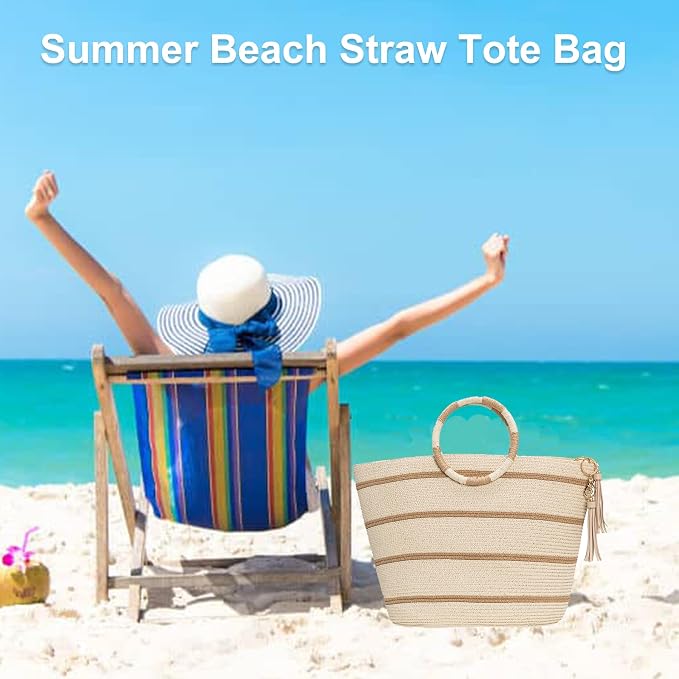Beach Bags for Women Straw Tote Bag Summer Beach Bag Large Woven Straw Tote for - Image 4