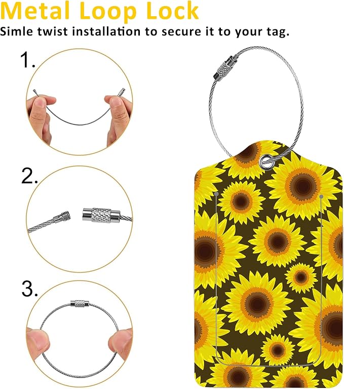 2 Pack Sunflower Luggage Tags for Suitcases, Beautiful Floral Leather Baggage - Image 3