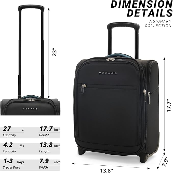 Verage Under Seat Luggage with Wheels, Softside Expanable Small Suitcase Carry - Image 2