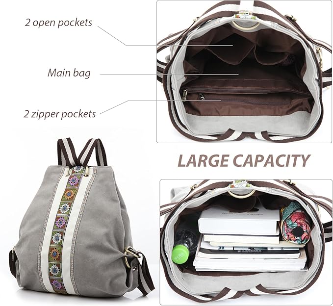 Goodhan Women Canvas Backpack Daypack Casual Shoulder Bag, Vintage Heavy-duty - Image 6