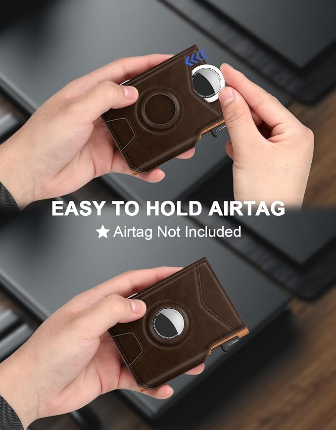 Airtag Wallet for Men, Minimalist Slim Mens Wallet Smart Pop Up Credit Card - Image 3