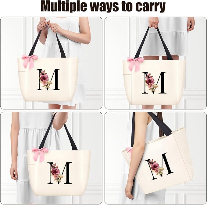 Vavabox Tote Bag, A-Z Initial Monogrammed Waterproof Tote Bag, Bridesmaid Gifts - Image 4