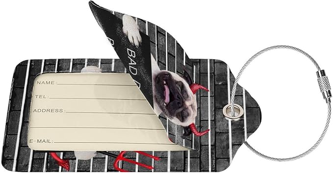 2 Pack Luggage Tags for Suitcase, Devil Pug Dog PU Leather Travel Luggage Tag - Image 3