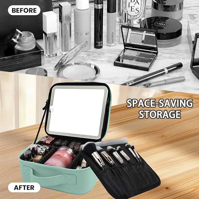 Travel Makeup Bag with LED Mirror and Light Makeup Travel Bag Organizer - Image 6