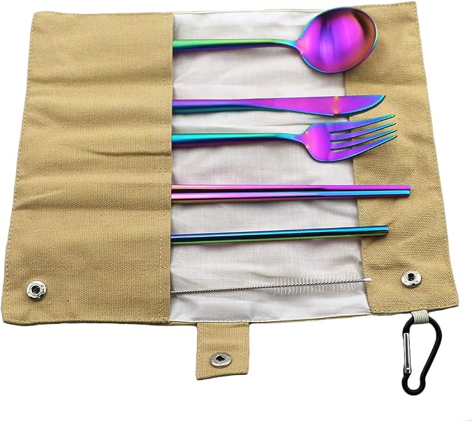 Gugrida Luxury Rainbow Matte Portable 18/10 Stainless Steel Travel Flatware - Image 4