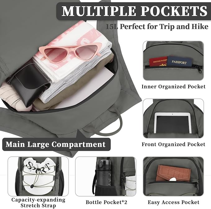 ZOMFELT Hiking Backpack for Women Men, 15L Lightweight Packable Backpacks for - Image 3