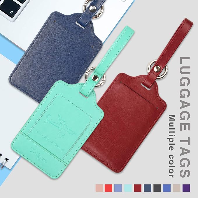 Teskyer Luggage Tags, 3 Pack Premium PU Leather Luggage Tags Privacy Protection - Image 3
