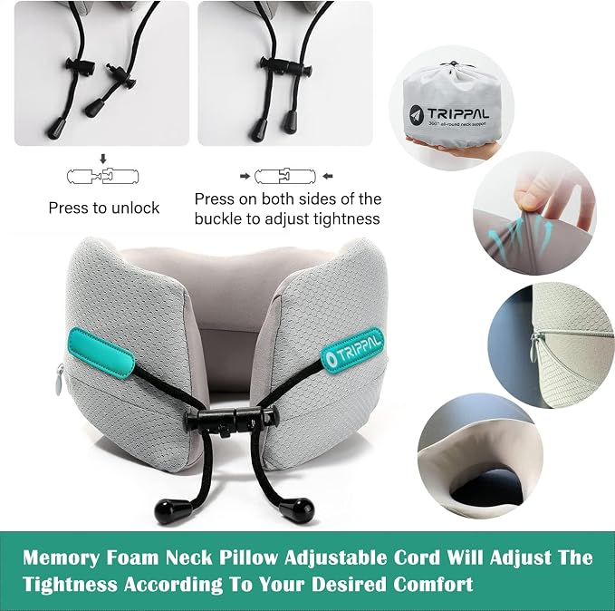 Travel Neck Pillow for Airplane, Neck Chin Support, Memory Foam, Machine - Image 6