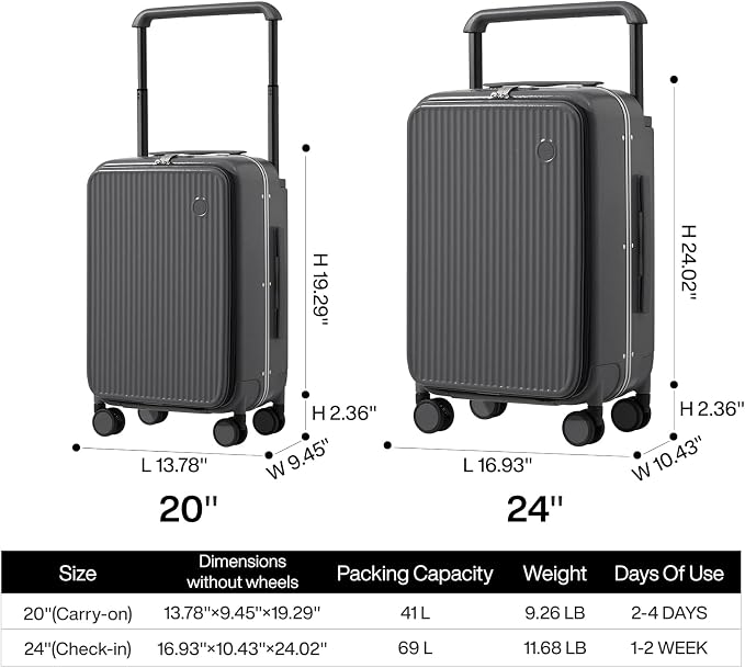 mixi Luggage Suitcases with Spinner Wheels 24'' Travel Luggage with Front - Image 6