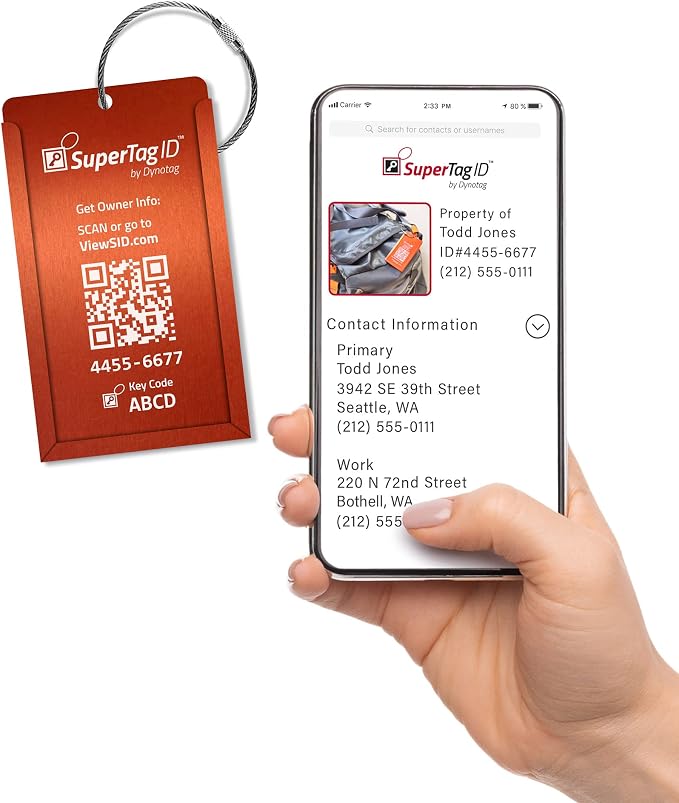 Dynotag® Web Enabled Smart Aluminum Convertible Luggage ID Tag + Braided Steel - Image 2
