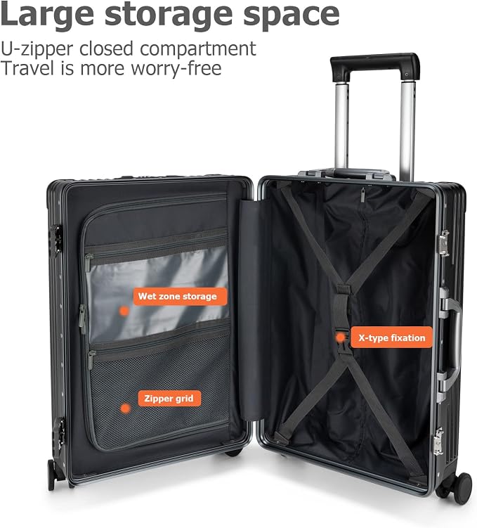 feilario 20in Aluminium Frame PC Hard Shell Spinner Wheels Luggage, Built-In - Image 5